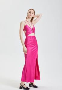 Abito estivo da donna personalizzabile in tessuto di alta qualità vestito Sexy lungo fino al pavimento con cinturino intagliato a tinta unita - Product Image 5