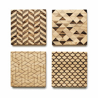 Ensemble de 4 sous-verres en bois, sous-verres géométriques gravés au laser en bambou, protection de table ronde en bois massif naturel pour la maison