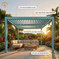 Pergola rétractable en acier avec lames orientables étanches, conception coupe-vent, système de drainage, ombrage motorisé pour balcon extérieur et gazebo