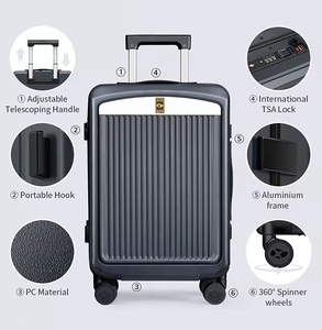 Valigia <span class=keywords><strong>in</strong></span> <span class=keywords><strong>policarbonato</strong></span> da 20 pollici di lusso all'ingrosso con filatore anteriore con telaio <span class=keywords><strong>in</strong></span> alluminio aperto custodia per PC - Product Image 4