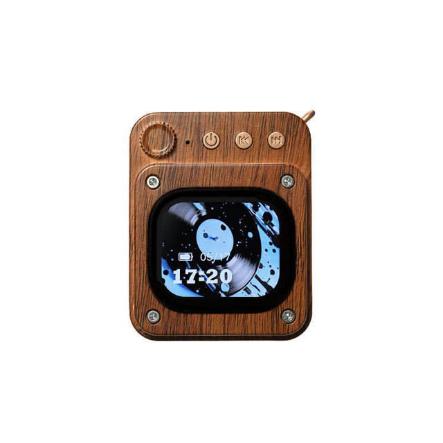 Mini Natural Wood Grain Touchscreen Wireless Speaker with Alarm Clock, Card Slot, High-quality Bass, Compact Size