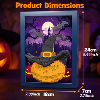 Topi Penyihir Labu Halloween Plastik ABS DIY Mainan Blok Bangunan Model Perakitan Bingkai Foto Lukisan Puzzle 3D Dekorasi Liburan