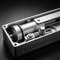 Dispositif de fermeture de porte avec rail de guidage et cordon de traction silencieux, adapté à un usage domestique. Il intègre une fonction de positionnement en extérieur et un amorti.