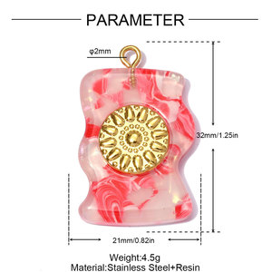 Pendentif carré goutte d'eau en acier inoxydable HB623, breloque tendance en résine dégradée, accessoire d'oreille en acier titane DIY - Product Image 6
