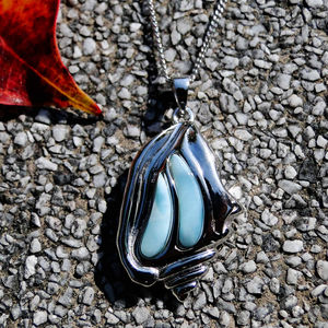 Pendentif en argent sterling 925 à 100 %, bijoux hawaïens, coquille de conque en larimar bleu naturel pour femmes - Product Image 5