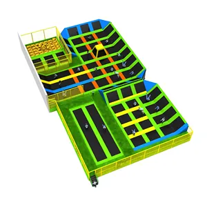 grass green Trampolines Park With Customized Ball Pit For Sale
