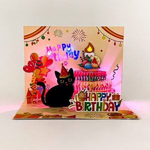 Nouveau modèle 2026 : Carte d'anniversaire pour animaux de compagnie avec gâteau 3D pop-up musical et lumineux, bougies qui s'allument - Product Image 2
