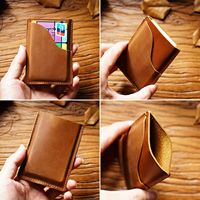 Casing tempat kartu kulit kuda gila kualitas tinggi Logo kustom kulit sapi asli gandum penuh untuk kartu kredit