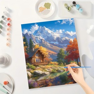 Kit Pittura con Numeri per Adulti - Rifugio in Cabina di Legno in Montagna - <span class=keywords><strong>Paesaggio</strong></span> Autunnale Scenico Fai da Te 16x20 Pollici Senza Cornice - Regali Artistici - Product Image 3