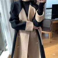 Manteau en laine double face pour femme, printemps-automne, épaissi, coupe ajustée, nouvelle couleur, chaud, en tissu de laine teinte cachemire, vente en gros