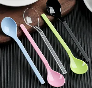 13cm Length Dessert Spoon Plastic Disposable Pudding Sundae Dessert Plastic Spoon Pink Green Black at Cheap Price