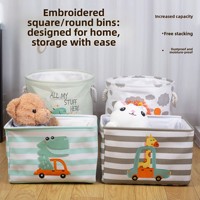 Panier de rangement multifonctionnel en tissu avec poignées, design animaux de dessin animé, pour organiser jouets et vêtements, cylindrique et rectangulaire