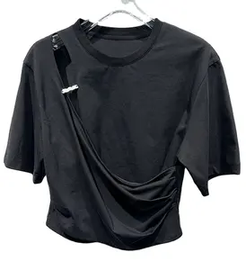 तेजी से वितरण उच्च गुणवत्ता वाले ग्रीष्मकालीन सॉलिड पुरुष कैजुअल टी-शर्ट छोटी आस्तीन कॉटन हिप हॉप स्ट्रीटवियर स्प्लिस निट ब्लैक टी शर्ट