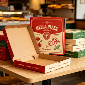 Scatole per Pizza Bella <span class=keywords><strong>Margherita</strong></span> Personalizzate, Design Gratuito, Basso MOQ, Imballaggio in Cartone Ondulato per Pepperoni Stile Napoli, Grado Alimentare, per Asporto - Product Image 1