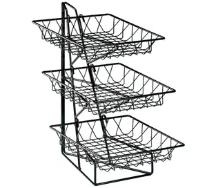 黑线三层金属厨房使用水果收纳器储物篮商店展示架