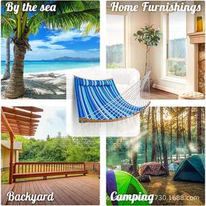 Hamaca Portátil Woqi para 2 Personas, Diseño Costero, Rayas Azules, Capacidad de 440 Lb, para Jardín, Patio, Exterior, Tela de Poliéster - Product Image 5