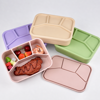 Boîte à lunch en silicone à 4 compartiments pour la préparation des repas, 21x16cm, qualité alimentaire, compatible micro-ondes, réutilisable, avec couvercle
