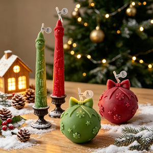 Madonna Child Festive <b>Christmas</b> Ball Candles Bow Soy Wax Art Candles Fresh Scent Modern Style for Holiday <b>Tree</b> <b>Table</b> Winter Home - Product Image 5