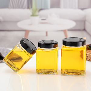Pot de confiture de qualité alimentaire Pot de <span class=keywords><strong>miel</strong></span> en verre de 100ml 150ml 280ml 500ml Pot de <span class=keywords><strong>miel</strong></span> carré vide en verre avec couvercle noir - Product Image 3
