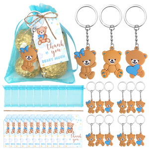 DAMAI Pink Blue <b>Cute</b> <b>Bear</b> Keychains Set With Pink Organza Bags Thank You Tags For Baby Shower Birthday Party Favors - Product Image 2