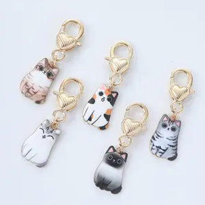 Wholesale Cute Cat Pendant Keychain Key Ring For Women Gift Fashion Simple Color Animal Bag Car Earphone Box Key Chain