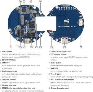 Aismartlink ESP32-S3 Pantalla Táctil Redonda AMOLED de 1.75 Pulgadas, Placa de Desarrollo, Resolución <span class=keywords><strong>466</strong></span> * <span class=keywords><strong>466</strong></span>, Smart <span class=keywords><strong>E</strong></span>-Badge Deepseek - Product Image 6