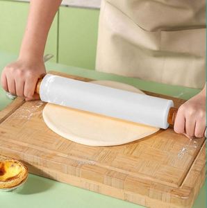 Rodillo de amasar de silicona ecológico con mango de madera maciza, antiadherente, herramientas de cocina para hornear, tabla de repostería Superfit. - Product Image 6