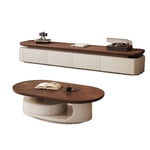 Modern Oval Coffee <b>Table</b> <b>Walnut</b> Top White Base Storage Living Room Furniture - Product Image 5