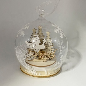Palla <span class=keywords><strong>di</strong></span> Natale in Vetro Decorativa Personalizzata con <span class=keywords><strong>Angelo</strong></span> in Legno - Product Image 2