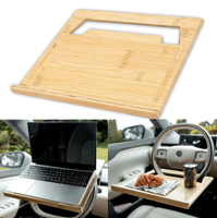 Plateau de voyage double face en bambou écologique et durable pour ordinateur portable et repas, à fixer sur le volant de voiture
