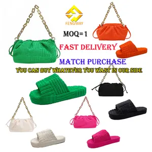 Bolsa e algodão de alta qualidade para mulheres, conjunto de bolsa e sandália de algodão, roupa de mão e algodão, sandália plana de luxo