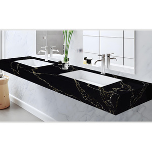 Fábrica pulida a mano moderna ecológica resistente al agua Calacatta negro blanco oro venas losa de piedra de cuarzo Artificial - Product Image 5