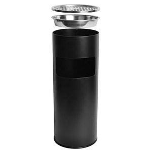 Round <strong>Smoking</strong> Trash <strong>Bin</strong> Outdoor Trash Can With Ashtray Hotel Lobby Black Floor-standing Stainless Steel Ash <strong>Bin</strong> - Product Image 2