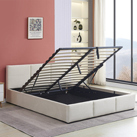 Juego de Muebles de Dormitorio de Lujo Personalizable para Villa, Cama Doble Premium, Cama King Size Tapizada, Espacio de Almacenamiento de Madera Premium