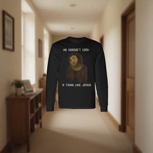 Camiseta de Manga Larga con Estampado Digital de la Frase "No Parece en Nada como Jesús", Unisex para Adultos, Cuello Redondo, Regalos Religiosos para Iglesia - Product Image 3