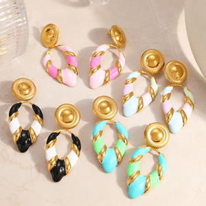 ต่างหูทรงเรขาคณิต ชุบทอง 18k สแตนเลสทรงหยดน้ำ เครื่องประดับแฟชั่นสำหรับผู้หญิง EH12220 - Product Image 3