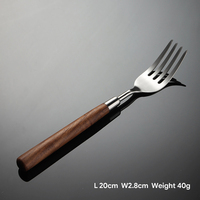 Ensemble de couverts modernes avec manche en bois, 4 pièces, couteau, fourchette, cuillère en acier inoxydable, finition mate, vaisselle de cuisine