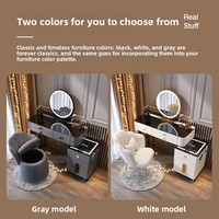 Commode de chambre de style nordique de luxe, avec tiroirs multi-niveaux et miroir de maquillage LED, coiffeuse intelligente à chargement sans fil
