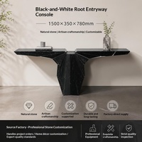 Table d'entrée en marbre naturel noir et blanc, style luxe léger, moderne et minimaliste, console de salon, bureau artistique sur mesure