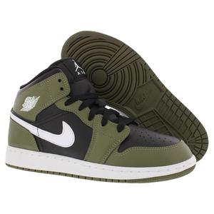 <span class=keywords><strong>Nike</strong></span> Air Jordan 1 Mid GS Chaussures de basket-ball pour garçons Noir Blanc Olive moyen - Product Image 4