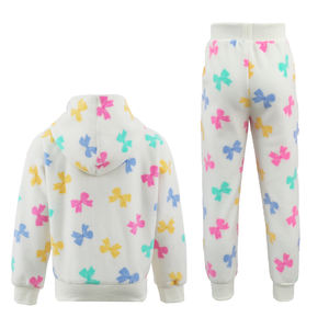 Set di felpa in cotone con stampa fiocchi <span class=keywords><strong>rosa</strong></span> bianco personalizzabile per ragazze autunno bambini moda Casual con cappuccio e <span class=keywords><strong>pantaloni</strong></span> - Product Image 2
