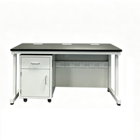 Table de laboratoire simple en acier de haute qualité avec armoire de rangement mobile, poste de travail modulaire pour laboratoire avec plan de travail en résine phénolique