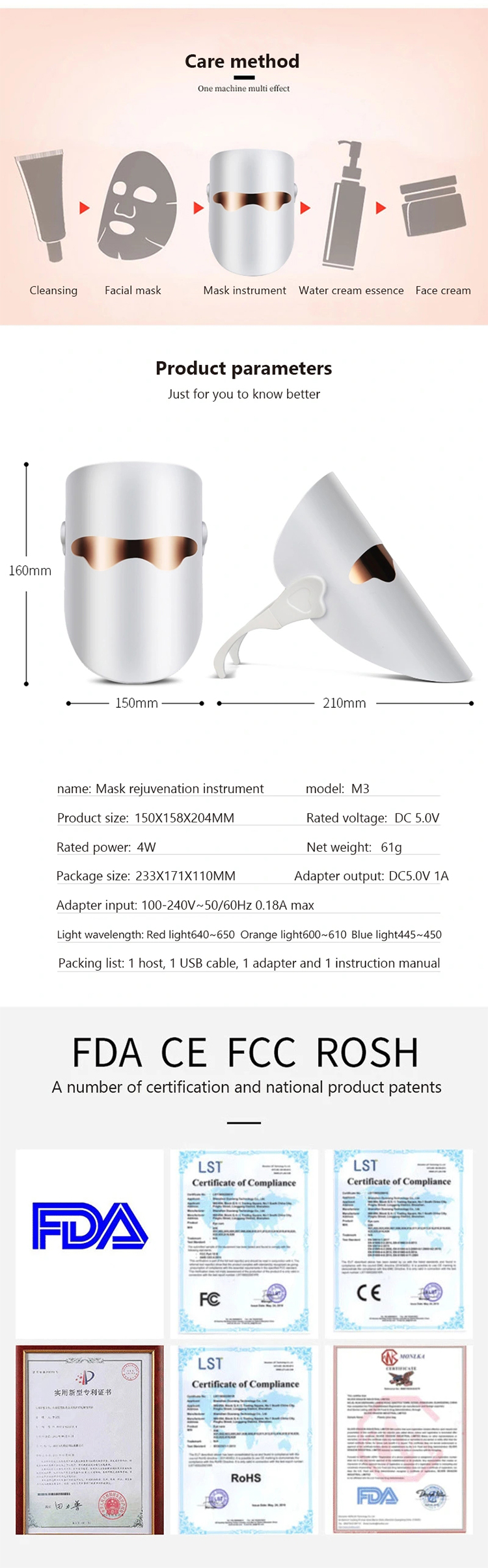 High Quality Rechargeable Gold Infrared Color Facial Led Light Rejuvenation Skin Therapy Phototherapy Beauty Face Mask