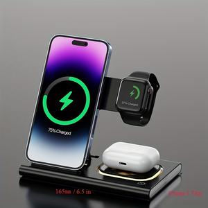 Estación de carga rápida plegable de 15W, <span class=keywords><strong>cargador</strong></span> inalámbrico 3 en 1 para Iphone 15 14 13 12 11 Pro Max Plus Watch 9/8 para AirPods - Product Image 5