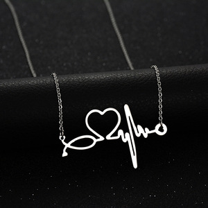 Nueva llegada de acero de titanio de la clavícula corazón <span class=keywords><strong>te</strong></span> amo collar electrocardiograma collar enfermera estetoscopio collar - Product Image 2