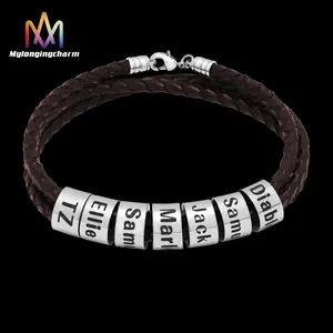 Cadeaux en gros pour maman et papa Bracelets de perles noires pour hommes Bracelets de perles gravés avec nom personnalisé