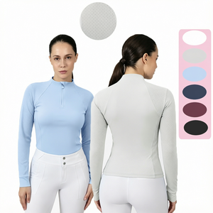 Women's Equestrian <b>Base</b> <b>Layer</b> Mesh Breathable Riding Top Regular Fit Button Closure Shirt <b>Long</b> <b>Sleeve</b> Horse Riding Tee Nylon - Product Image 1