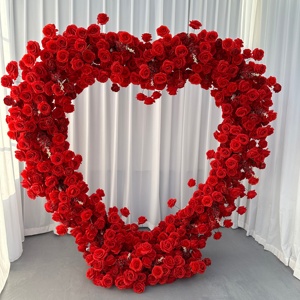 Arco de flores de seda para boda T-HFA070, arco de flores artificial en forma de corazón, arco de rosas de lujo con flores para decoración de fiestas - Product Image 4