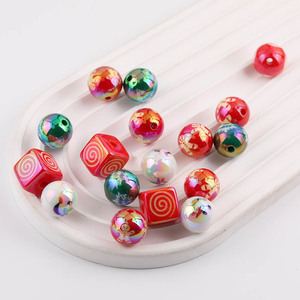 Mixed Christmas <b>Acrylic</b> Beads Snowman Print Round And Cube Shapes For Jewelry Making DIY Accessories 37086 - Product Image 1