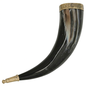 Auténtico Cuerno Vikingo para Beber con Soporte de Hierro, Pulido y Tallado, Estilo Animal Antiguo, Material Orgánico, Ecológico, de Alta Calidad, Listo para Usar - Product Image 1